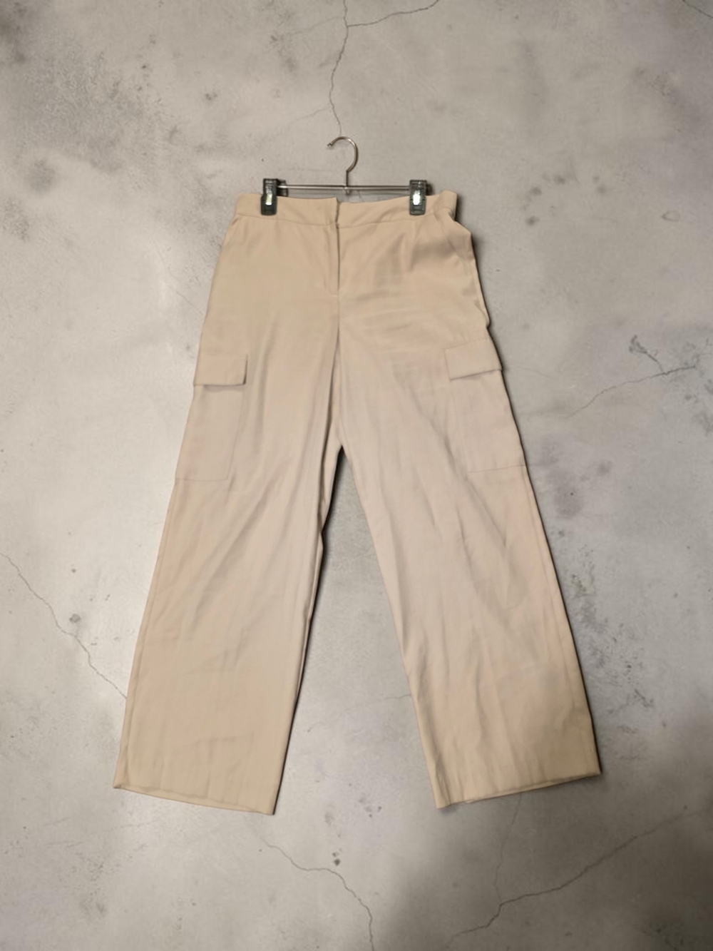 Investments Light Tan Wide Leg Cargo Pants High Rise Utility Trousers Khaki
